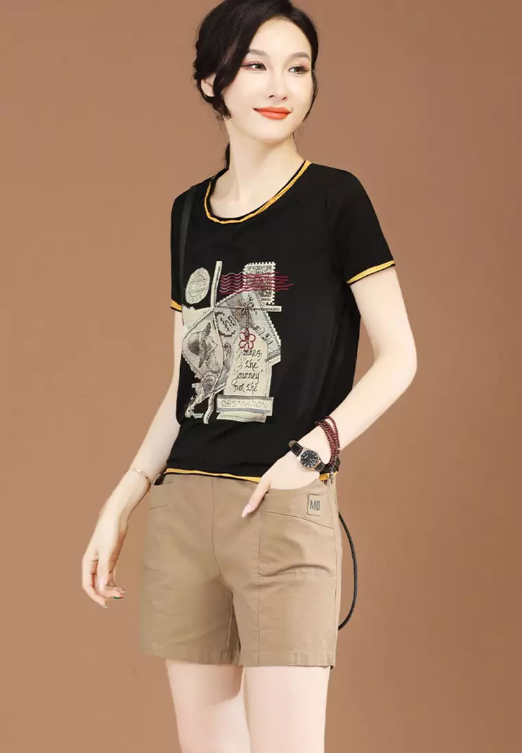 A-IN GIRLS Elastic Waist Casual Shorts