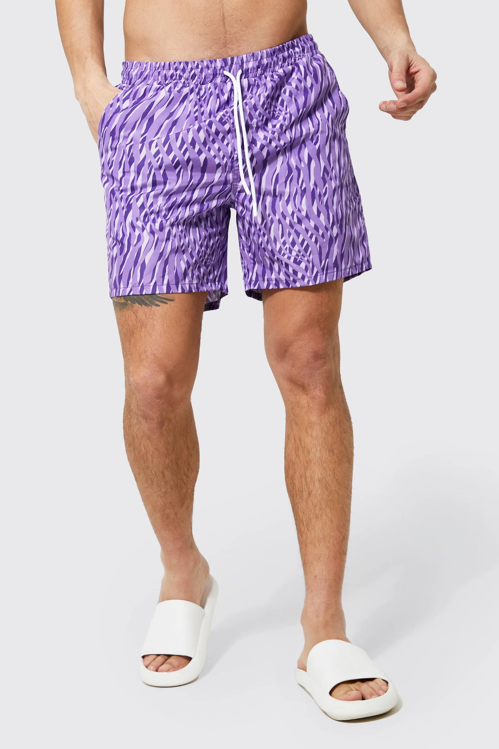 Animal Print Mid Length Swim Shorts | boohooMAN UK
