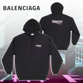 BALENCIAGA  |Long Sleeves Plain Cotton Logo Hoodies & Sweatshirts