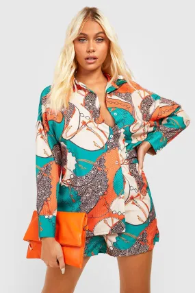 Chain Print Tie Front Shirt & Shorts
