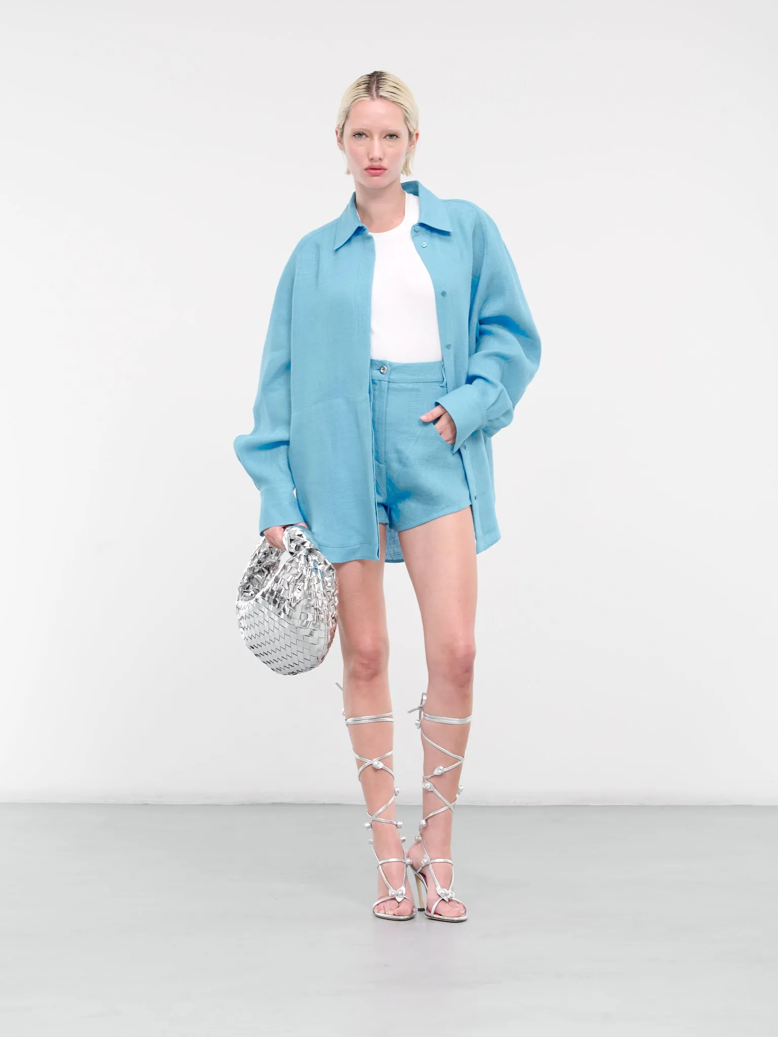 Checked Linen Shorts (VEWY30028A-VYE060-TURQUOISE-AQ)