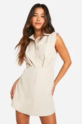 Dresses | Linen Look Shoulder Pad Shirt Dress | boohoo