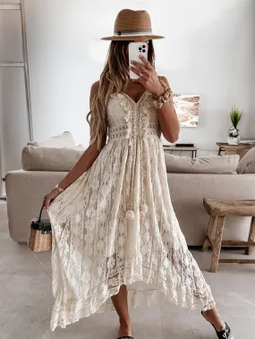 Fringe Open Shoulder Sexy Off-The-Shoulder Sleeveless Lace Dresses