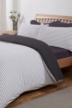 Grey Jersey Melange Stripe King Duvet Set