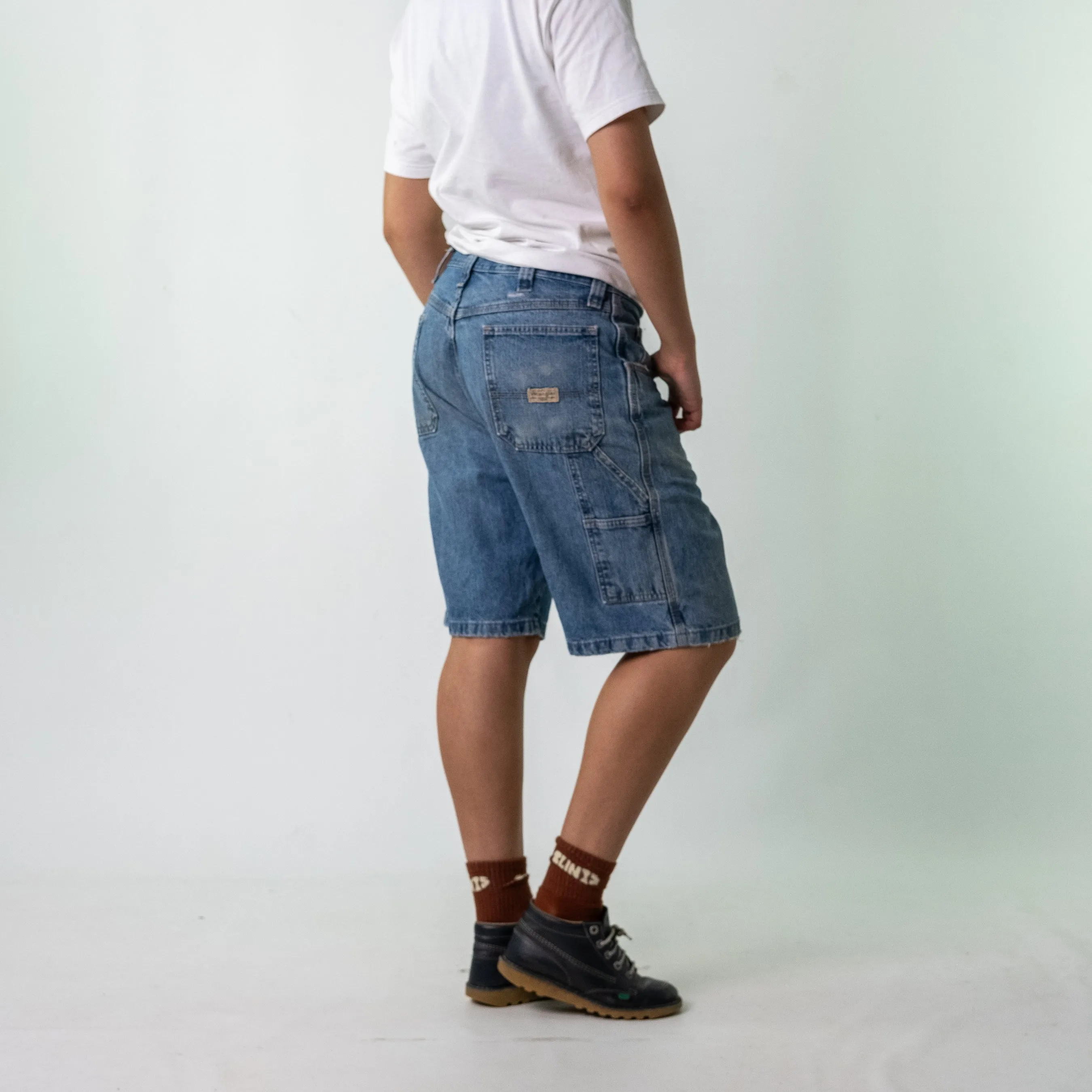 Light Blue 90s Wrangler Denim Carpenter Jorts Shorts (34)