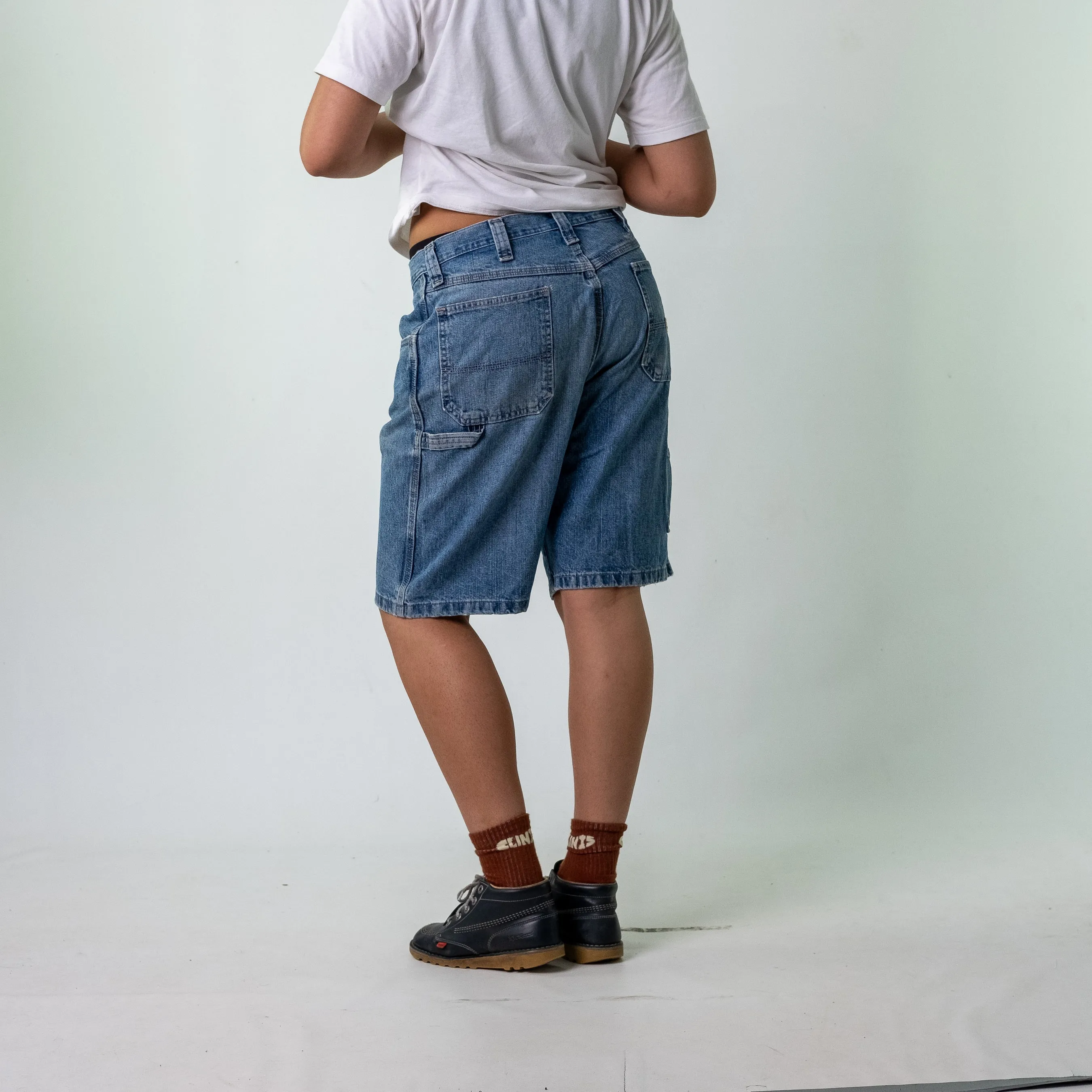 Light Blue 90s Wrangler Denim Carpenter Jorts Shorts (34)