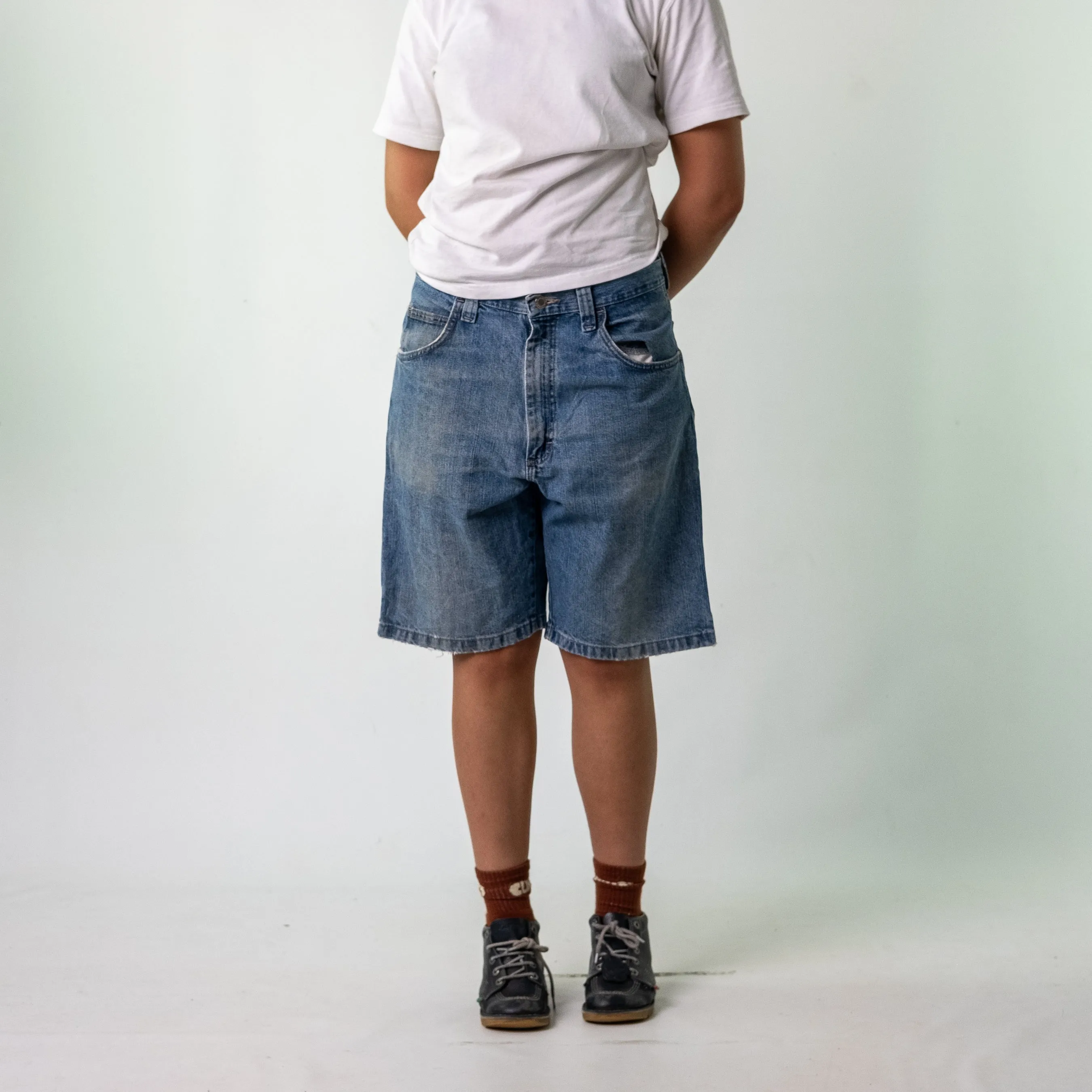 Light Blue 90s Wrangler Denim Carpenter Jorts Shorts (34)