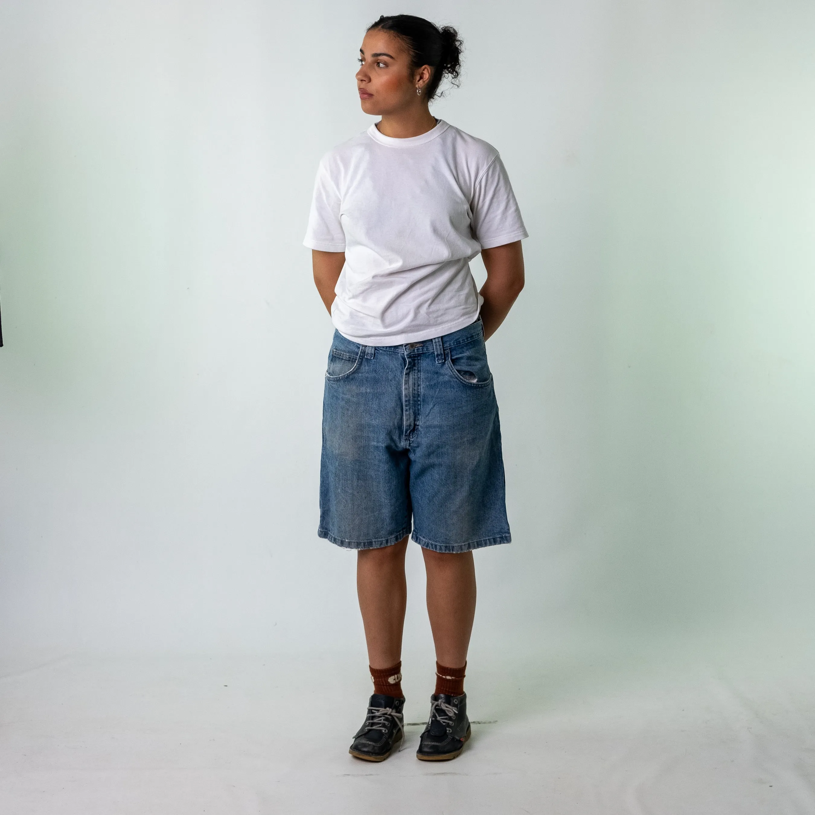 Light Blue 90s Wrangler Denim Carpenter Jorts Shorts (34)
