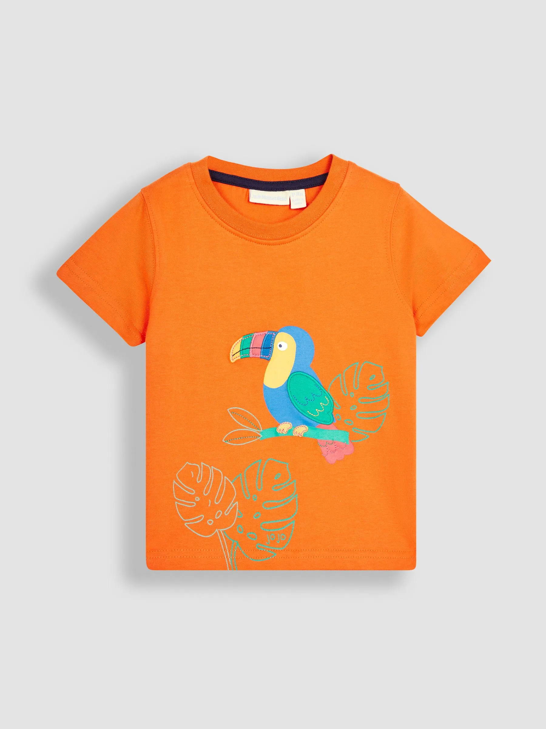 Orange Tropical Bird Printed T-Shirt & Shorts Set
