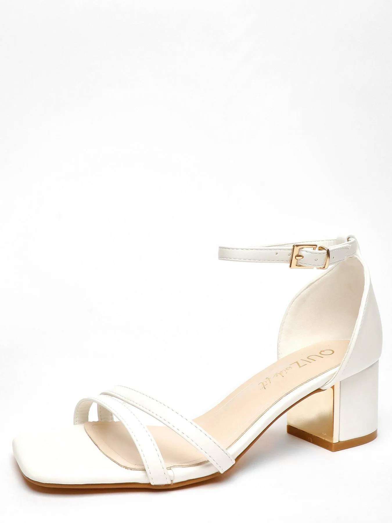 Quiz White Faux Leather Strappy Low Block Heeled Sandals