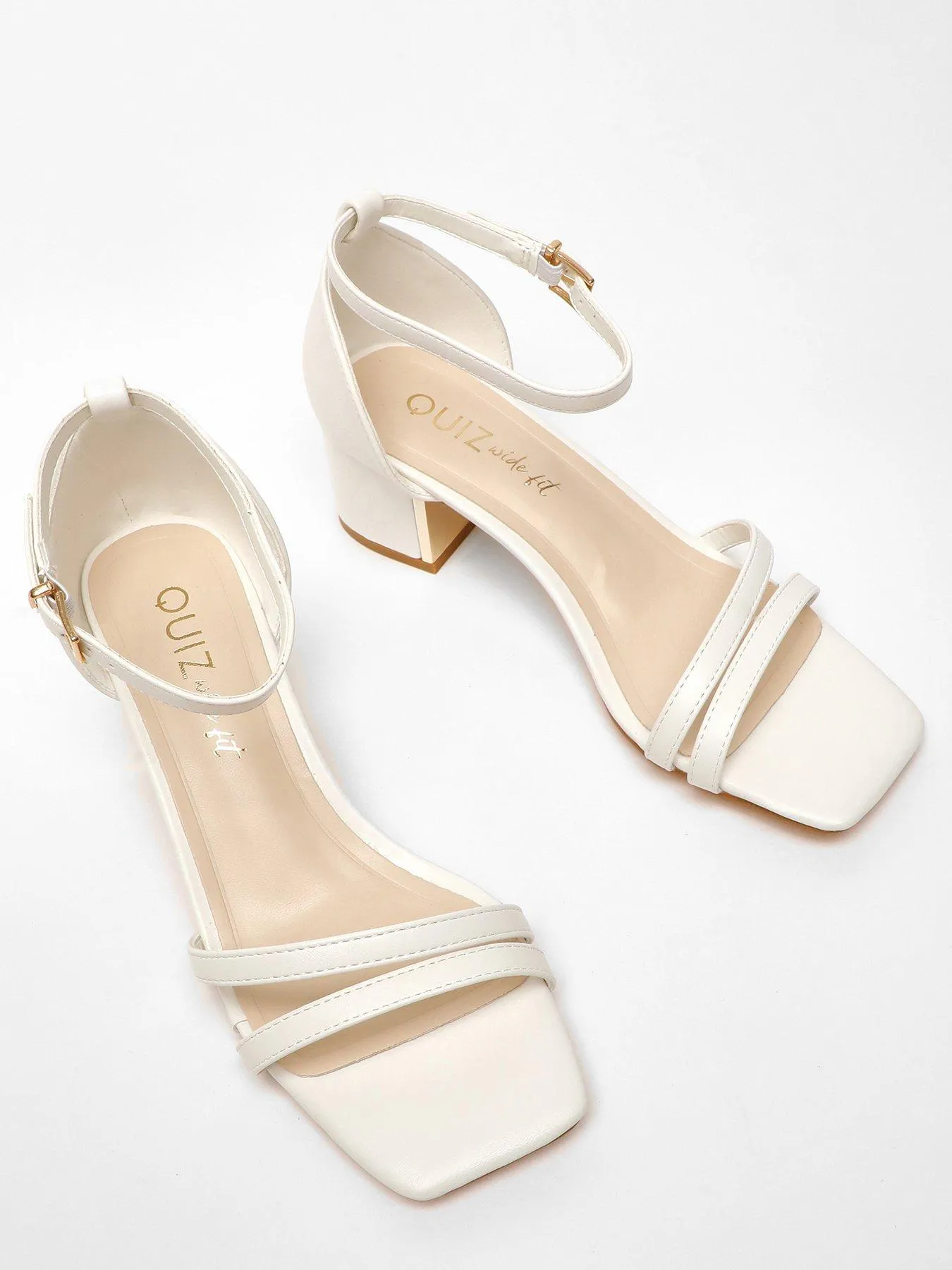 Quiz White Faux Leather Strappy Low Block Heeled Sandals
