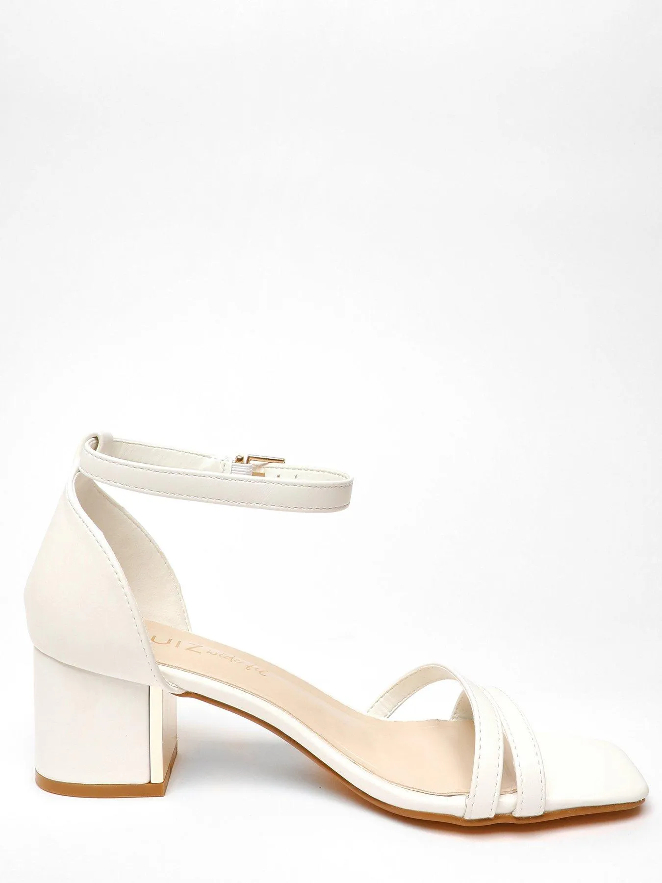 Quiz White Faux Leather Strappy Low Block Heeled Sandals