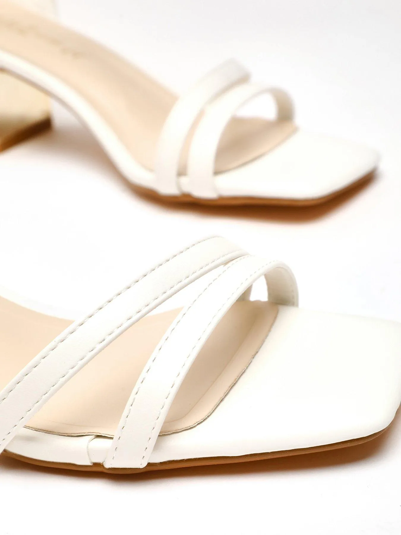 Quiz White Faux Leather Strappy Low Block Heeled Sandals