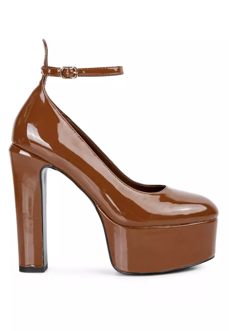 Rag & CO. Tan Patent PU Maryjane Sandals