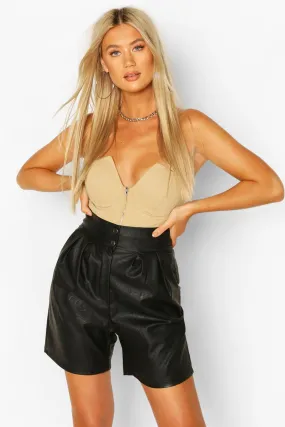 Tall PU Pleated Front High Waisted Shorts