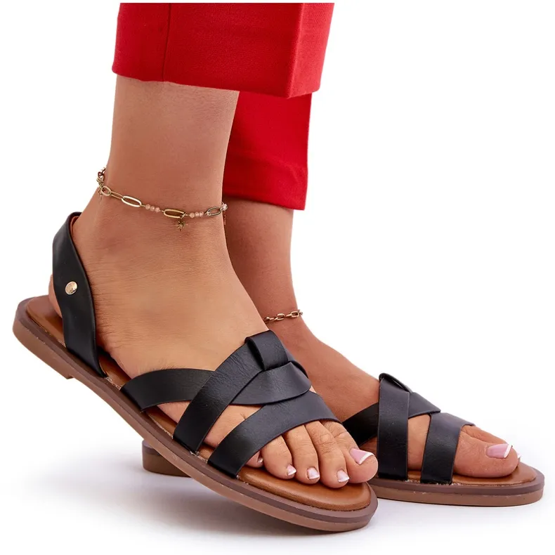 Women's Flat Sandals Made of Eco Leather Vinceza 17347 Black