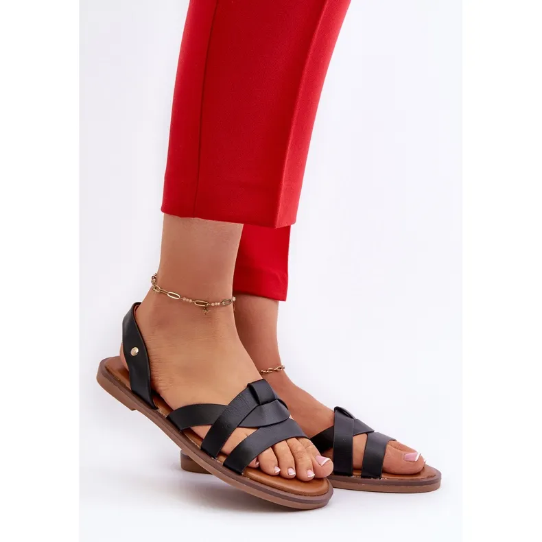 Women's Flat Sandals Made of Eco Leather Vinceza 17347 Black