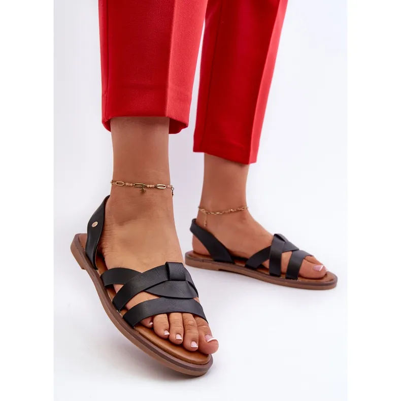 Women's Flat Sandals Made of Eco Leather Vinceza 17347 Black