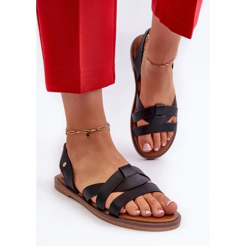 Women's Flat Sandals Made of Eco Leather Vinceza 17347 Black