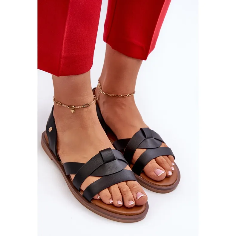 Women's Flat Sandals Made of Eco Leather Vinceza 17347 Black