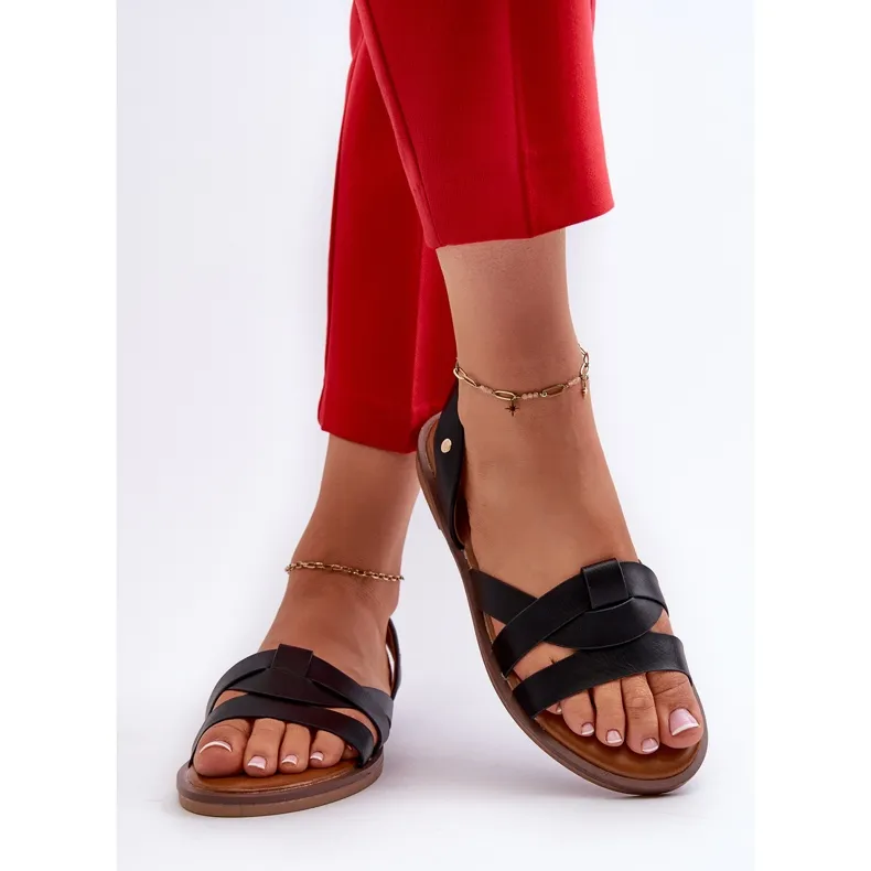 Women's Flat Sandals Made of Eco Leather Vinceza 17347 Black