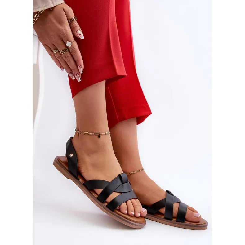 Women's Flat Sandals Made of Eco Leather Vinceza 17347 Black