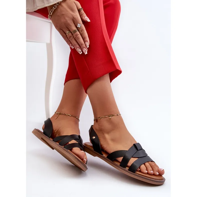 Women's Flat Sandals Made of Eco Leather Vinceza 17347 Black